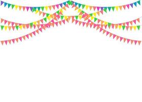 del dekorera koncept med färgglada vimplar hängande ovan. vektor illustration med kopia utrymme för din text. hälsning eller festinbjudan med karnevalsflaggagirlanger.