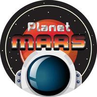 Planet Mars-Wort-Logo-Design mit Astronauten vektor