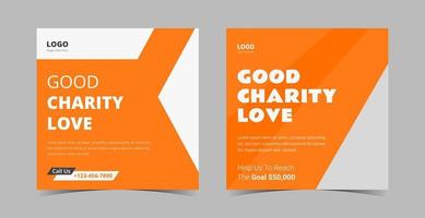 Wohltätigkeitsunterstützung Social Media Design Template Bundle. Plakatgestaltung für Wohltätigkeitsspenden vektor