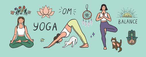 yoga kvinna doode illustrationer uppsättning vektor