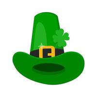 Saint Patrick Day Kobold grüner Hut mit Kleeblatt-Kleeblatt-Symbol. vektor