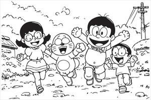 teckning nobita nobi Doraemon fri design vektor