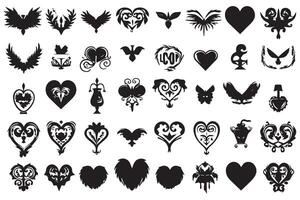 bunt av hjärtan kärlek uppsättning ikoner silhuett illustration design proffs vektor