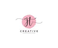 initiales jt feminines logo schönheitsmonogramm und elegantes logodesign, handschriftlogo der ersten unterschrift, hochzeit, mode, blumen und botanik mit kreativer vorlage. vektor