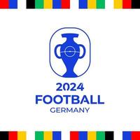 Vektorlogo der Fußballmeisterschaft 2024. Fußball oder Fußball Deutschland 2024 Logo-Emblem auf nicht offiziellem weißem Hintergrund mit bunten Linien der Landesflagge. Sportfußballlogo mit Pokaltrophäe. vektor