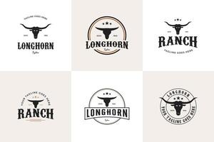 uppsättning av ranch, longhorn buffel, ko, tjur logotyp design årgång stil vektor