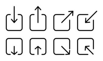 dela med sig och ladda ner ikon samling. pil och fyrkant symboler. design för appar, webb, social media. vektor