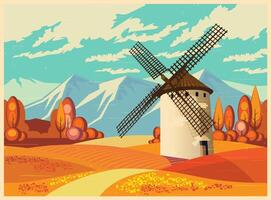 Windmühle im Herbst alt Poster vektor