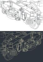 Eisenbahn Drehgestell schließen oben vektor