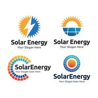 Sol sol- energi logotyp design mall. uppsättning av sol- panel logotyper. vektor