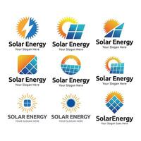 Sol sol- energi logotyp design mall. uppsättning av sol- panel logotyper. vektor