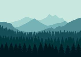 bergen och tall skog landskap panorama. illustration i platt stil. vektor