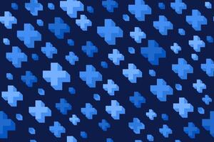 medizinisch Muster mit abstrakt Pluspunkte. Gesundheitswesen dunkel Hintergrund mit Blau Kreuze. 3d Mathematik Symbol Textur. nahtlos Illustration vektor
