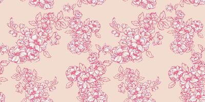 pastell abstrakt konstnärlig rosa kontur silhuett blommig stjälkar sömlös mönster. stiliserade blomma vild blomma, knoppar, löv bakgrund. hand dragen skiss. collage för mönster, skriva ut, mönstrad vektor