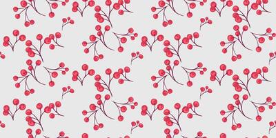 enkel hand dragen grenar med röd former bär sömlös mönster. abstrakt enbär, buxbom, Viburnum, berberis illustration skriva ut. collage mall för design, textil- vektor