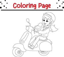 jung Mädchen Reiten Roller Färbung Buch Seite zum Kinder. vektor