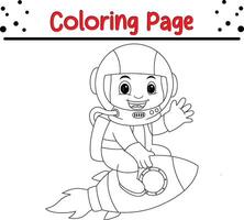 jung Astronaut Reiten Rakete Färbung Buch Seite zum Kinder. vektor