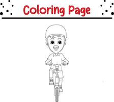 Lycklig pojke ridning cykel färg bok sida för ungar. vektor