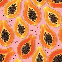 sömlös mönster med hög detaljerad papaya på rosa bakgrund vektor