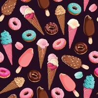 nahtlos Muster mit Schokolade und Erdbeere Eis Sahne und Süßigkeiten vektor