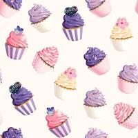 nahtlos Muster mit hoch detailliert Pastell- Rosa und violett Cupcakes vektor