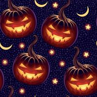 halloween pumpor, måne och stjärnor sömlös mönster vektor
