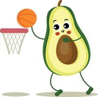 komisch Avocado Maskottchen spielen Basketball vektor