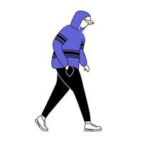 Verdächtige Teenager in Mütze und Sweatshirt flache Silhouette Vector Illustration. gehender Kerl mit der Hand in der Tasche. Taschendieb. 2d lokalisierter Entwurfscharakter auf weißem Hintergrund. einfache stilzeichnung