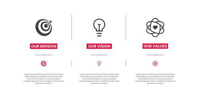 Mission, Vision und Werte von Unternehmen mit Text.Zweck Geschäft Konzept.Mission Vision Werte Symbol Design zum mehrere verwenden. vektor