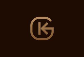 första gk eller kg logotyp, monogram logotyp design kombination av brev g och k i guld Färg, användbar för varumärke och företag logotyper, platt design logotyp mall element, illustration vektor