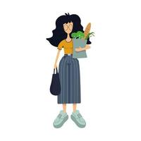 Frau mit Lebensmittelgeschäft kaufen flache Cartoon-Vektor-Illustration. Schütze Sternzeichen Mädchen. gebrauchsfertige 2D-Zeichenvorlage für Werbung, Animation, Druckdesign. isolierter Comic-Held vektor
