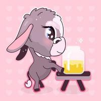 süße Esel kawaii Cartoon-Vektor-Figur. entzückender und lustiger Tierhonig im Glas isolierter Aufkleber, Patch, mädchenhafte Illustration. Anime Baby Mädchen Maultier, Burro Emoji auf rosa Hintergrund vektor