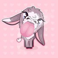 söt åsna kawaii seriefigur vektor. bedårande och roliga djur slickar med stor tunga isolerade cool klistermärke, lapp. anime flicka mule, burro emoji på rosa bakgrund vektor