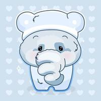 Süße Elefantenkawaii-Cartoon-Vektor-Figur. Entzückendes und lustiges Tier im Pyjama isolierter Aufkleber, Patch. Anime Baby Boy Elefant trägt Nachtwäsche, Nachthemd Emoji auf blauem Hintergrund
