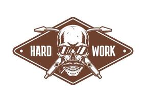 schwer Arbeiter Logo Illustration mit Schädel Zeichnung vektor