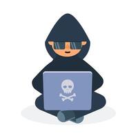 Hacker, Cyber kriminell mit Laptop stehlen Benutzer persönlich Daten. Hacker Attacke und Netz Sicherheit Konzept. Illustration mit Panne Wirkung. vektor