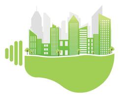 Ökologie Konzept, das Welt ist im das Energie Speichern Licht Birne Grün, Illustration. Grün Öko Stadt vektor