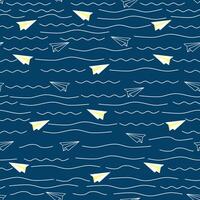 Papier Flugzeug Blau nahtlos Design Muster zum Kinder vektor
