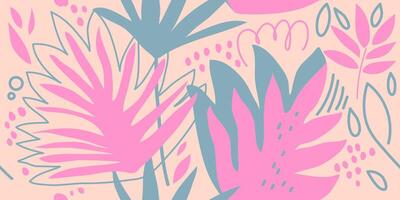 sömlös tropisk mönster med växter. exotisk modern blommig mönster med handflatan blad, ormbunke, grenar, fläckar, fläckar på beige bakgrund. hand dragen collage. freehand illustration vektor