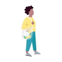 Frau mit wiederverwendbarem Netz flacher Farbvektor gesichtsloser Charakter. afroamerikanischer Kunde, Käufer mit Öko-String-Handtasche isolierte Cartoon-Illustration für Webgrafikdesign und Animation vektor