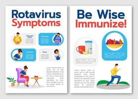 Rotavirus-Symptome flache Vektorbroschürenvorlage. sei weise, immunisiere. Flyer, Broschüre, druckbare Broschürengestaltung. Zeitschriftenseite, Cartoon-Jahresberichte, Infografik-Poster mit Textraum vektor