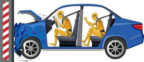 Crashtest-Dummy mit kaputtem Auto vektor