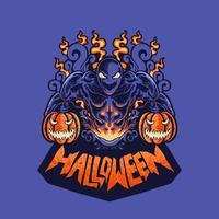 beängstigend Kürbismonster Halloween Premium-Vektor-Th-Shirt-Design-Illustration vektor