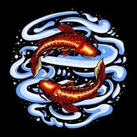 Yin-Yang-Koi-Fisch Premium-Vektor-Illustration-T-Shirt-Design vektor