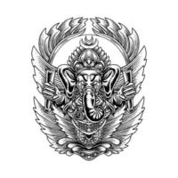 Ganesha Ornamaent Vektor-Illustration-T-Shirt-Design vektor