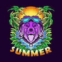 Hundekopf-Sommer-Viber-Vektor-Illustrations-T-Shirt-Design vektor