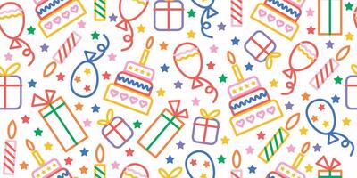 glücklich Geburtstag, hell nahtlos Hintergrund mit Kuchen, Luftballons und Geschenke. vektor