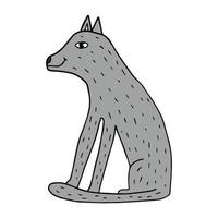 Cartoon Doodle linearer Wolf sitzt isoliert auf weißem Hintergrund. süßes wildes Tier. vektor