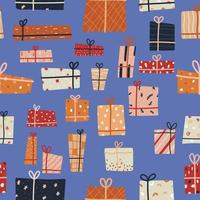 Muster von Geschenkboxen im böhmischen Stil auf dunklem Hintergrund. Vektorillustration für den Druck auf Papier und Stoff vektor