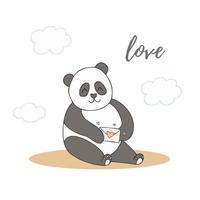 handgezeichnete süße tiere mit schriftzug. Panda mit Umschlag mit Herz. Liebe. weißer Hintergrund. Vektor. vektor